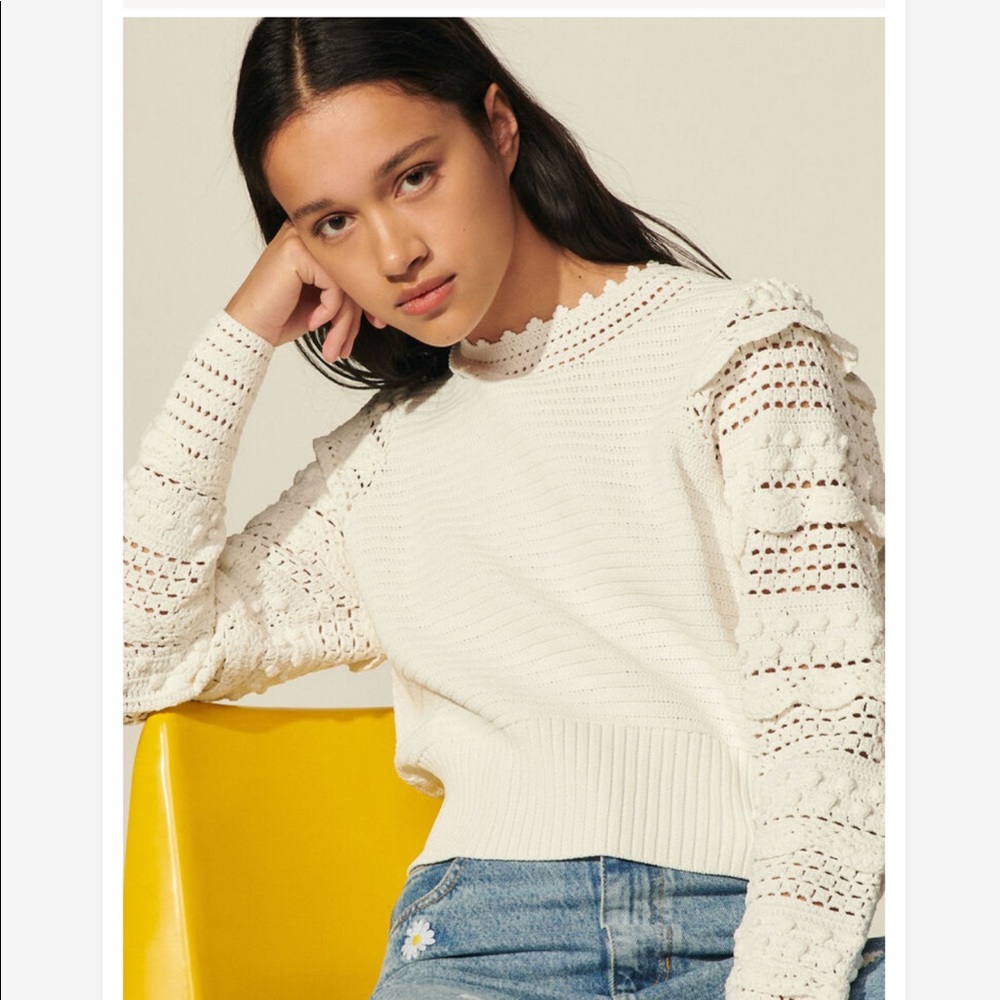 SANDRO PARIS  ruffle detail knitted jumper crochet sweater